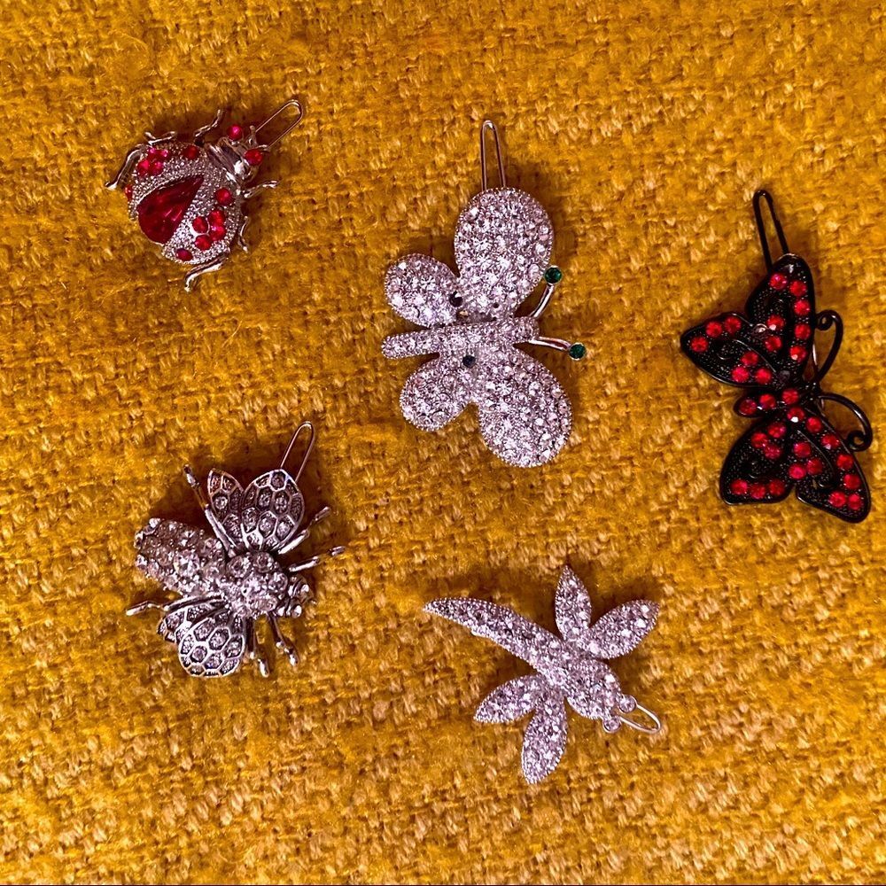 Bundle: 5 Vintage Rhinestone Little Bug Hairpins!